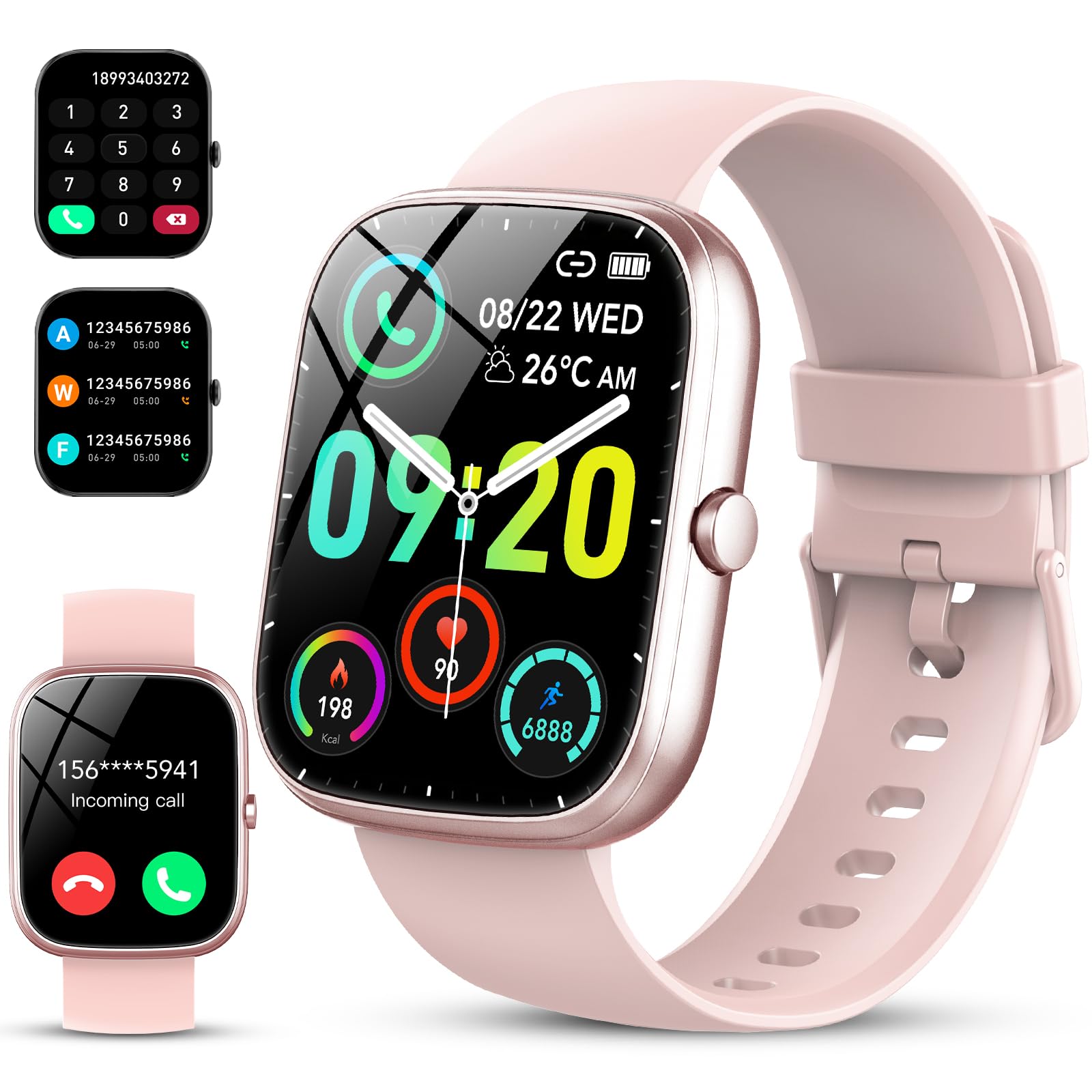 Smartwatch Donna,1.91" Orologio Smartwatch,con Effettua/Risposta Chiamate,100+ modalità Sportive con Sonno/Cardiofrequenzimetro,SpO2,Fitness Tracker,Contapassi,IP68 Impermeabile smart watch(rosa)
