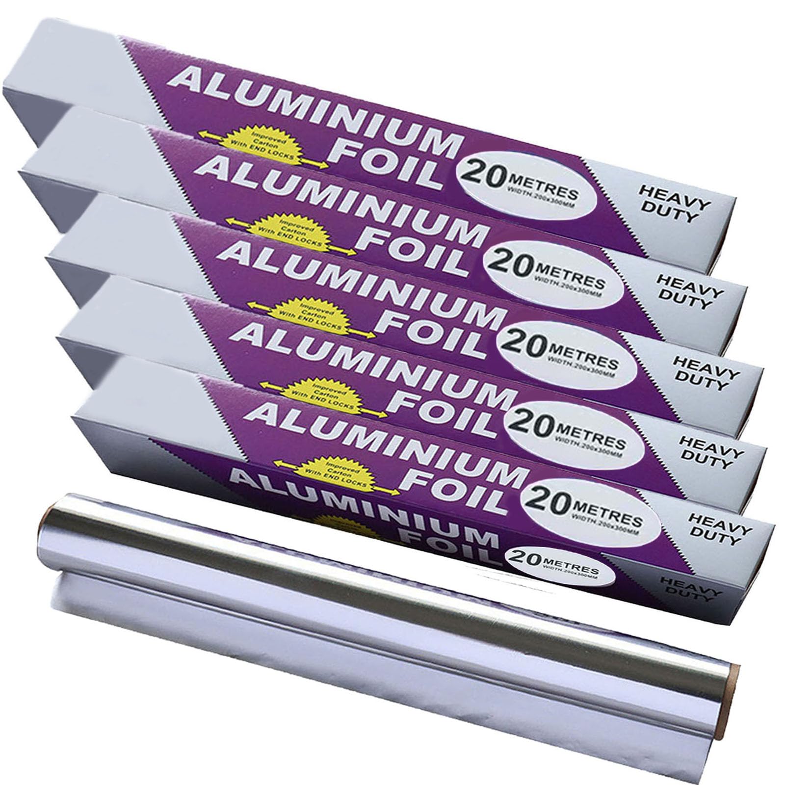 5-Pack Heavy Duty Grilling Aluminum Foil ， Baking Foil Paper, Sheets for Food Tinfoil Roll,High-Temperature Resistant for Home Cooking,Hair Foils(Heavy-30CM*20M*15um)