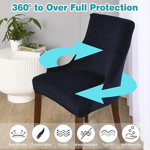 Miniatura 6 de TOPCHANCES Paquete de 2 fundas de terciopelo para silla lateral con respaldo de ala, fundas elásticas para silla de banquete, protector para silla