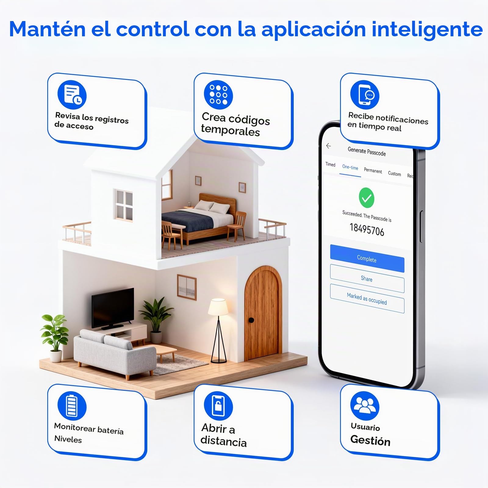 MYPIN Pomo de Puerta Inteligente, con Huella Dactilar y Teclado | Cerradura de Puerta, Control vía App, Acceso sin Llave, Cerradura Electrónica para Habitación, Garaje, Oficina, Apartamento