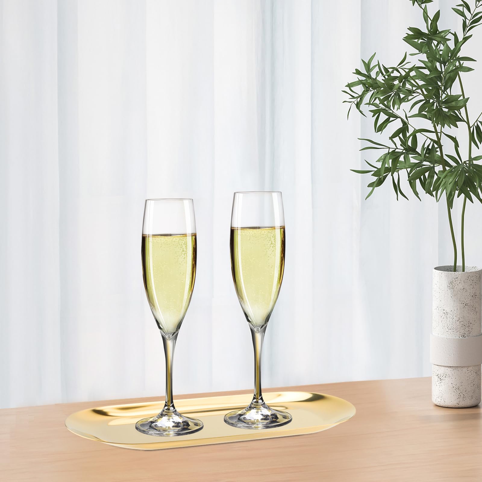6 piatti da portata in acciaio inox dorato, piccoli vassoi decorativi, ovali, piatti decorativi allungati, per gioielli cosmetici (23 x 9,5 cm)