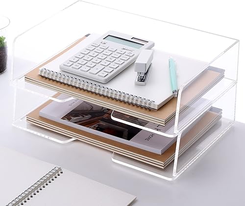 Bandeja de papel acrílico, organizadores de escritorio y suministros de oficina, almacenamiento de documentos, bandeja de letras ampliada,