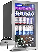 Velieta 128 Can Beverage Refrigerator, 3.2 Cu Ft Stainless Steel Mini Fridge with Glass Door, 4 Removable Shelves for Beer Soda Wine - Kitchen Office Gaming Room