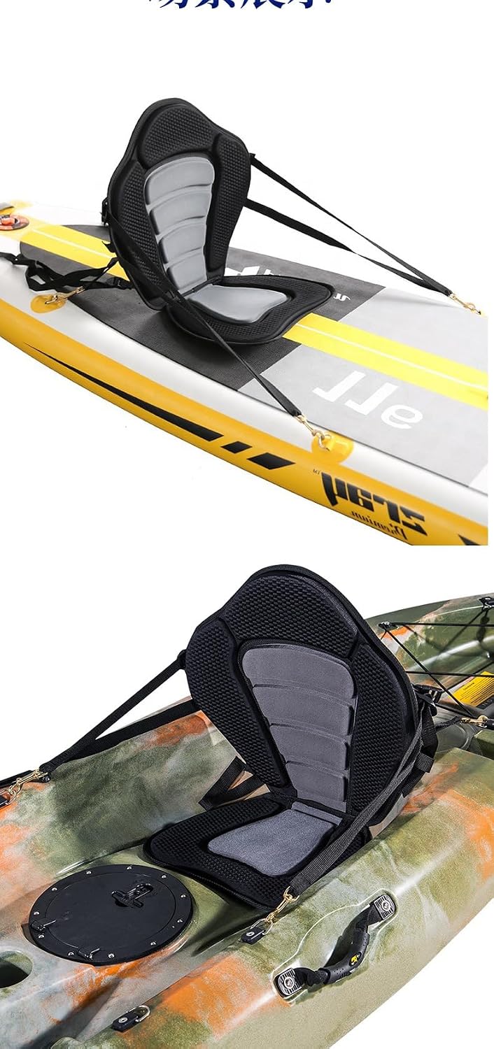 FANGSHUIFANGHAN Waterproof Kayak Seat Cushion, Black and Neon Yellow, EVA Foam Padded Backrest with Storage Straps, for Surfboard, Canoe, Fishing Boat (Black)