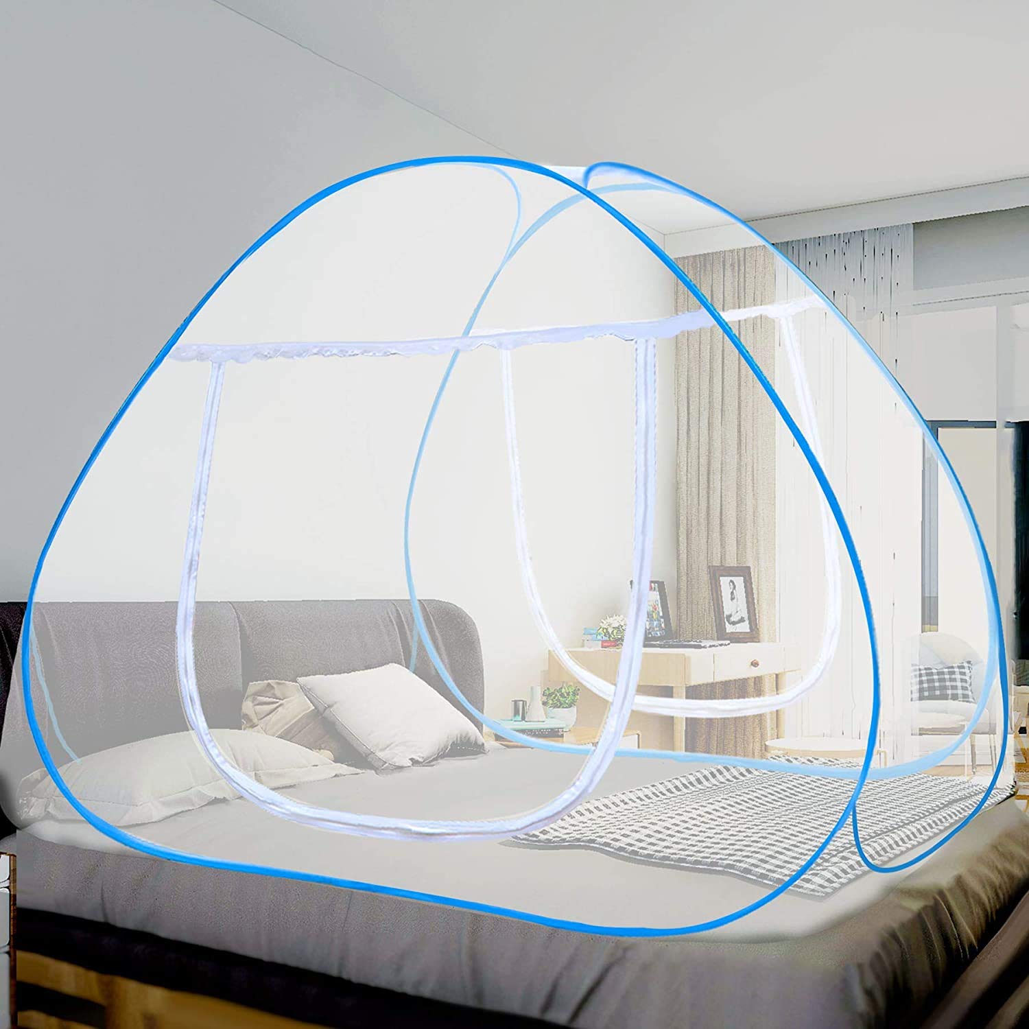 Kuber Industries Mosquito Net Foldable King Queen Size (Double Bed) with Free Saviours 6.5 x 6.5 Feet (Blue) (B083QX54NS) Amazon Price History, Amazon Price Tracker