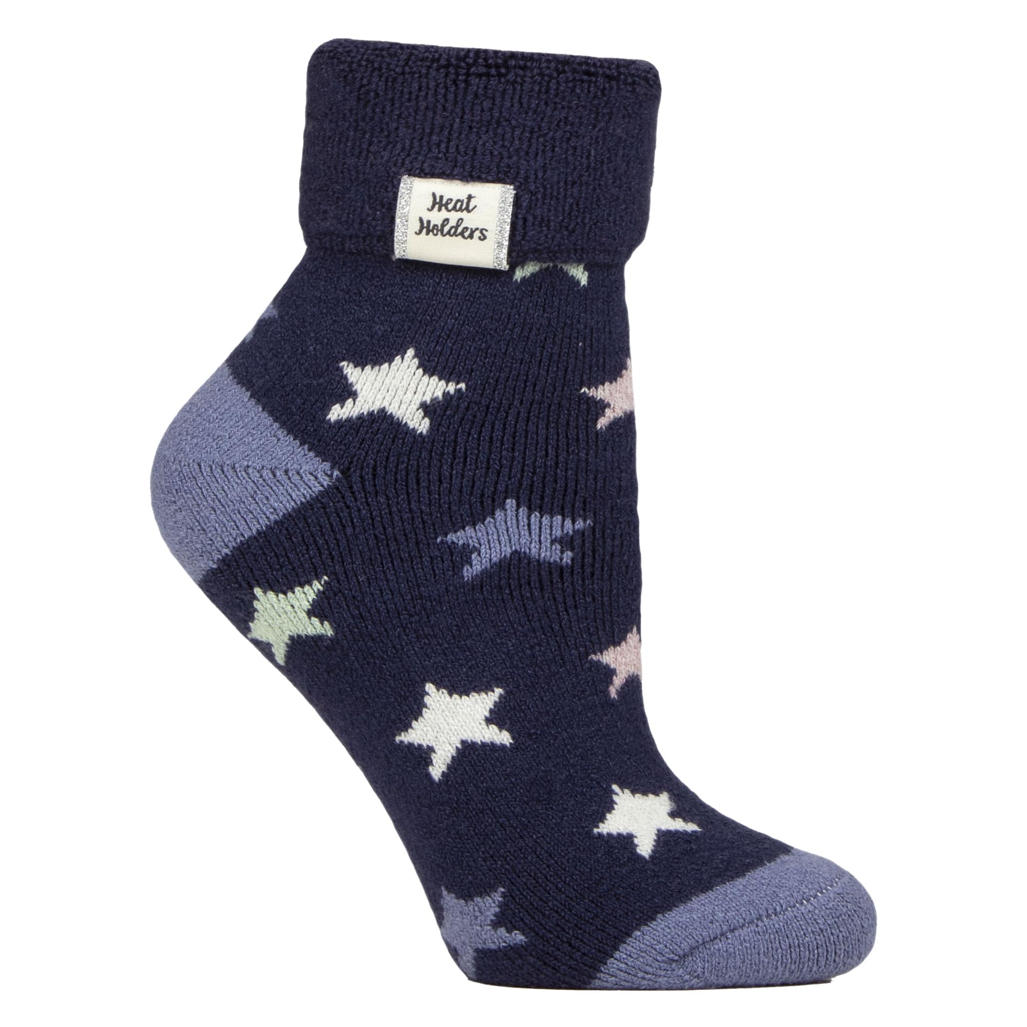 Heat Holders Women's Navy Stars Cosy Socks With Turn Over Cuff Warm Fluffy Lounge Socks For Winter (Uk, Numeric, 4, 8, Regular, Regular, )