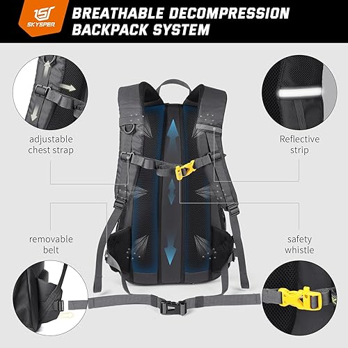 Miniatura 3 de SKYSPER Mochila de senderismo 30L resistente al agua, paquetes de día para viajes, campamento al aire libre, hombres y mujeres, Lantc30-dark gray,