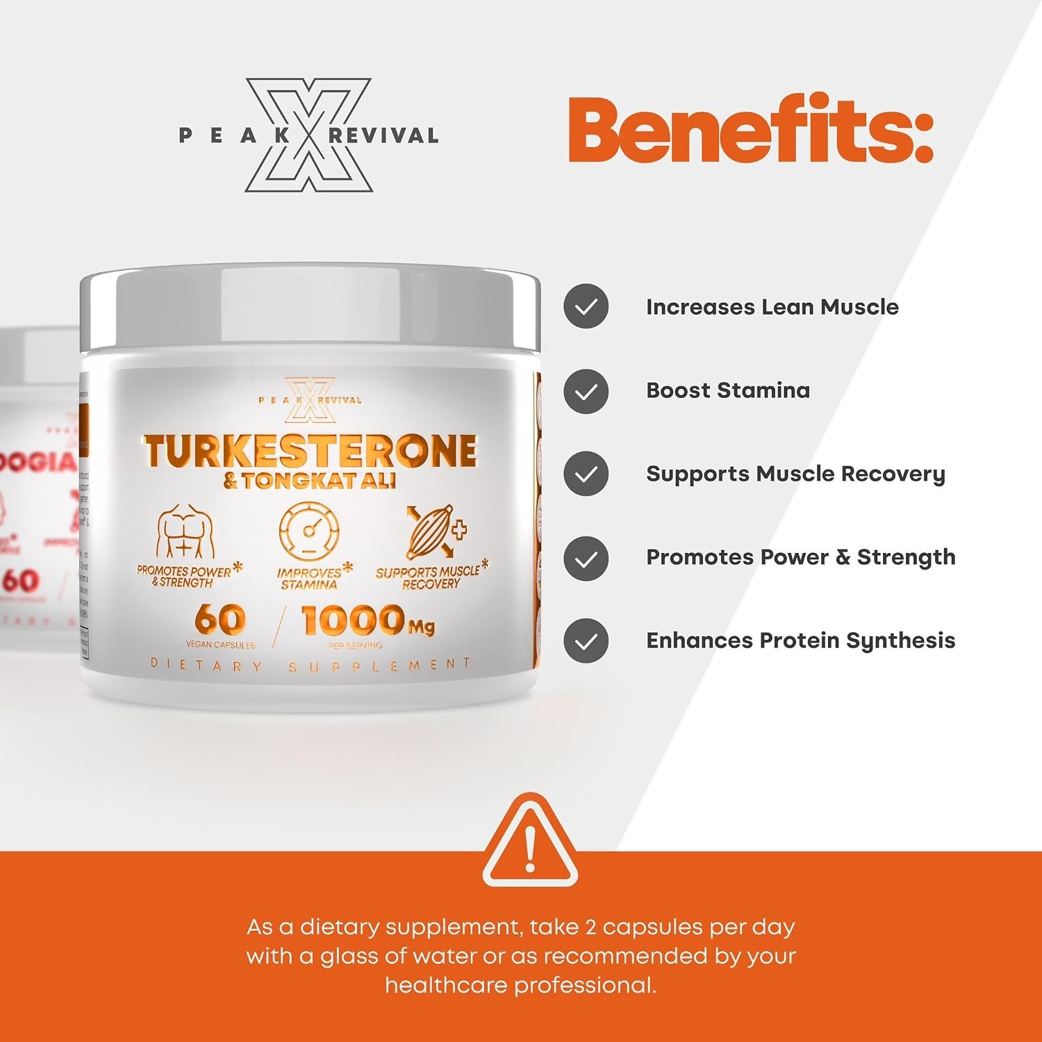 Peak Revival-X Turkesterone & Tongkat Ali Lean Muscle Growth & Recovery + Fadogia Agrestis Muscle Stack for Athletic Performance & Muscle Mass (60 Capsules)