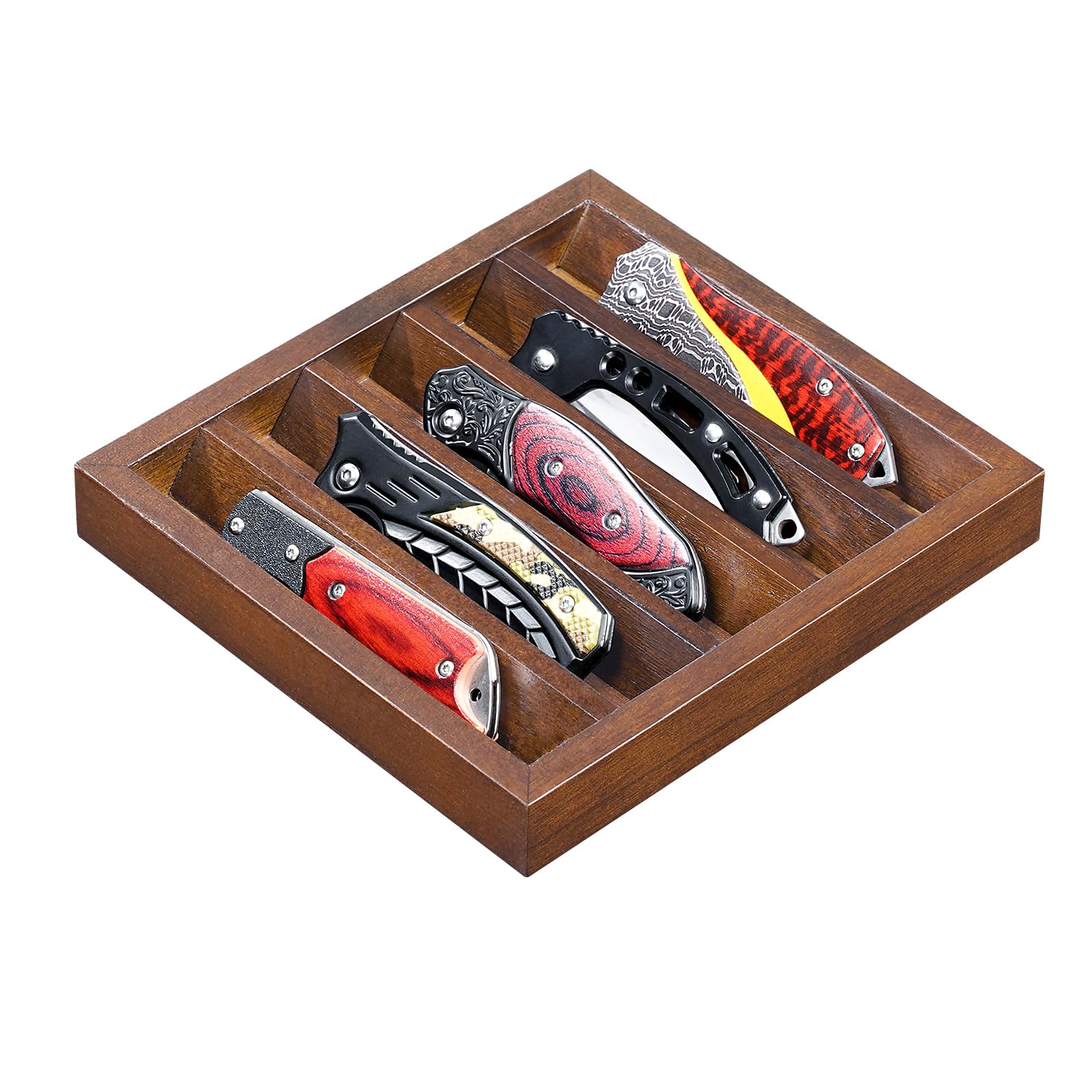 Knife Display Case Knife Holder for Pocket Knife Case Storage, Edc Tray Fits Edc Flashlight (Walnut,1 Pack)