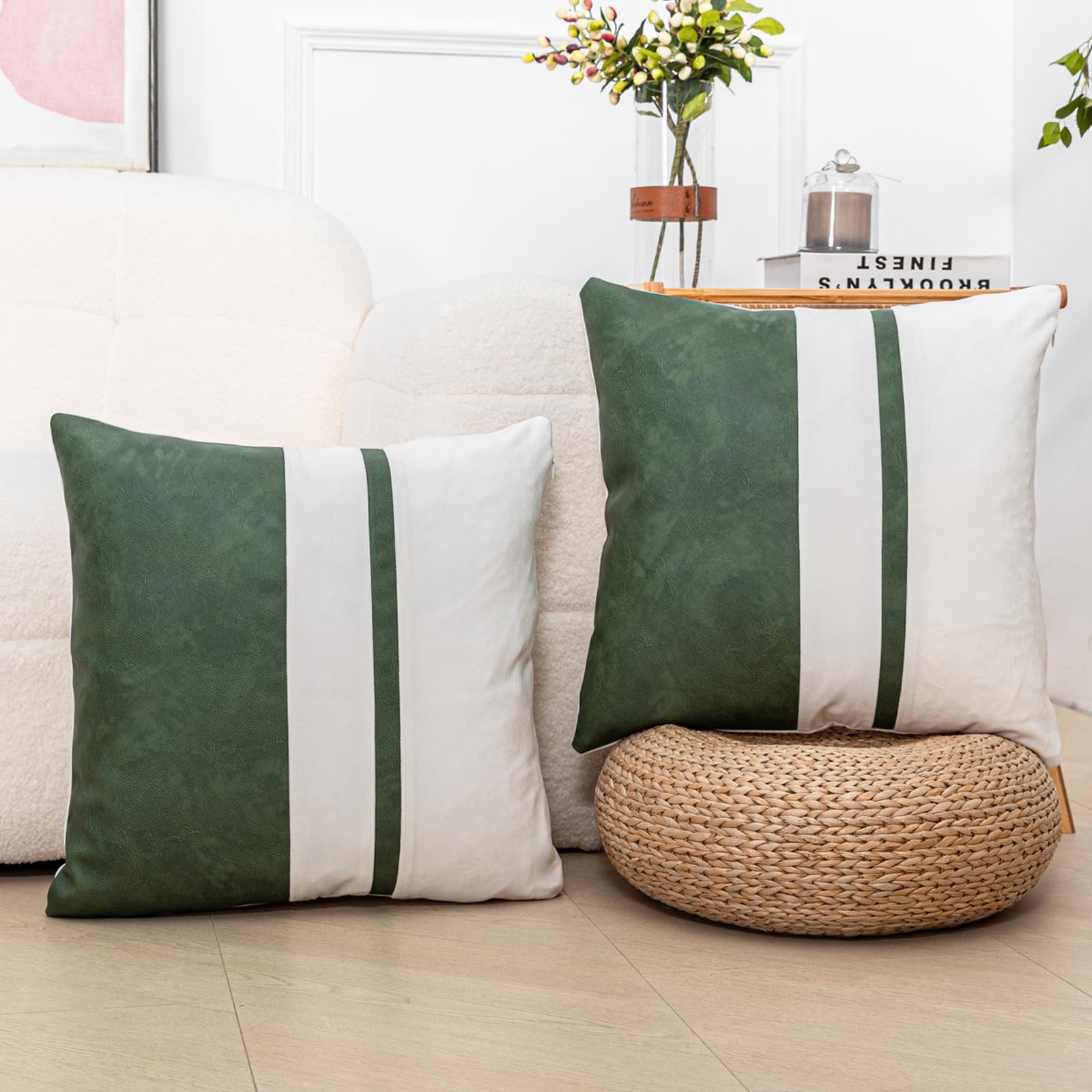 Amazon.com: Vfuty Set of 2 Olive Green and Cream White Decorative