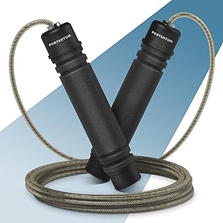 Comba Crossfit PORTENTUM con Mangos de Espuma Ergonómicos, Comba de Saltar de Longitud Ajustable y Rodamientos Rápidos - Ideal para Fitness, Entrenamiento por Intervalos y Crossfit - 2.8 Metros