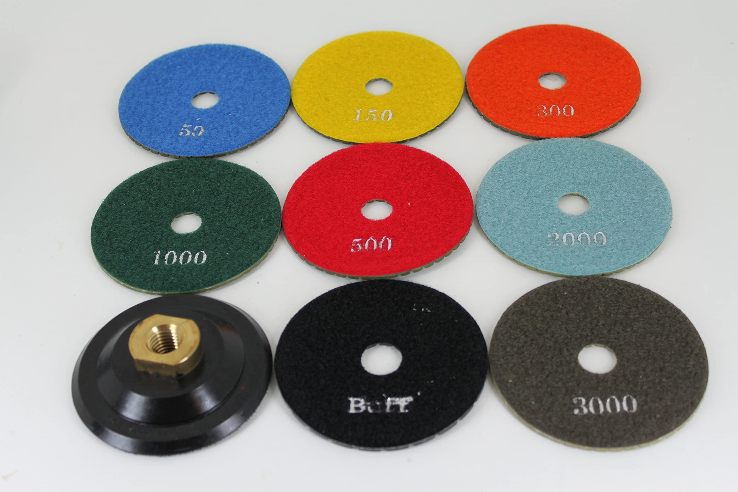 Temo - Juego de 8 discos de pulido de diamante húmedo de 10,16 cm (4 pulgadas), juego de discos de mármol con soporte