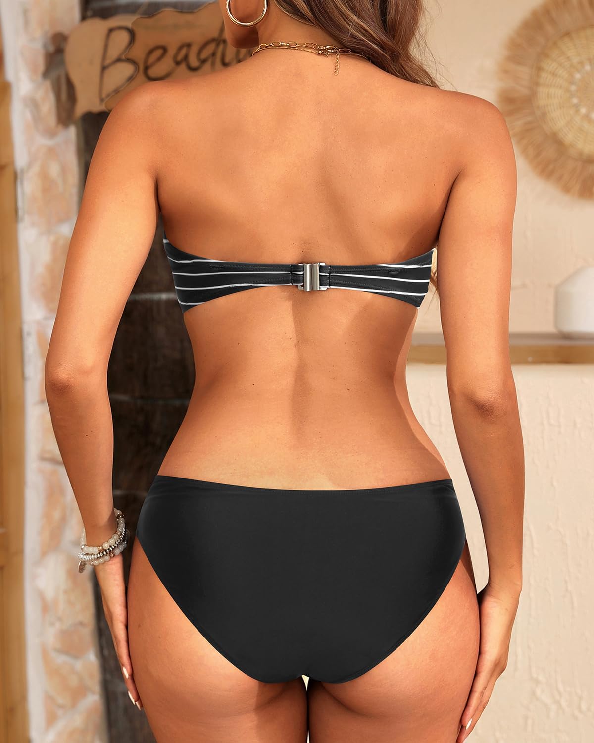 Women's Strapless Bandeau Bikini Set - Twist Front Two Piece Swimsuit with Side Tie Bathing Suit Bottom - Image 5
