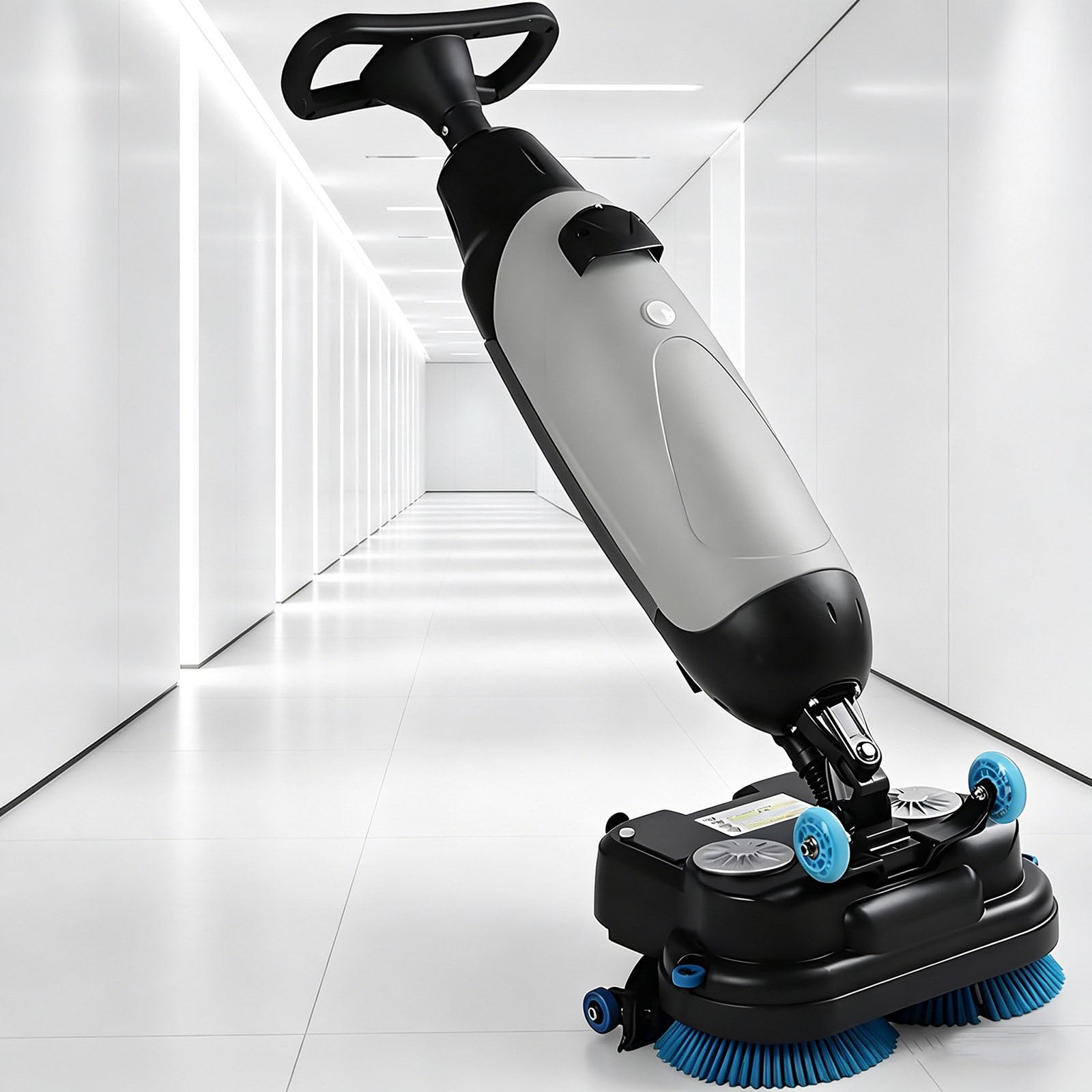 Gewerbliche Scheuersaugmaschine, 43 cm Reinigungsbreite, 1200 M²/H Reinigungsleistung, für Tiefenreinigung, Doppelbürsten, Leistungsstarker Scheuerer für Verschiedene Bodenarten Gray