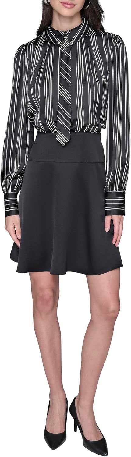 Karl Lagerfeld Women's Long Sleeve Printed Satin A-line Dress