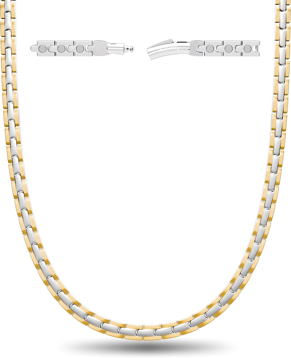 MagnetRX Titanium Magnetic Necklace – Ultra Strength Magnetic Necklaces for Women & Men – Effective Titanium Necklace with 55 Magnets (Silver & Gold, 20 Inches)