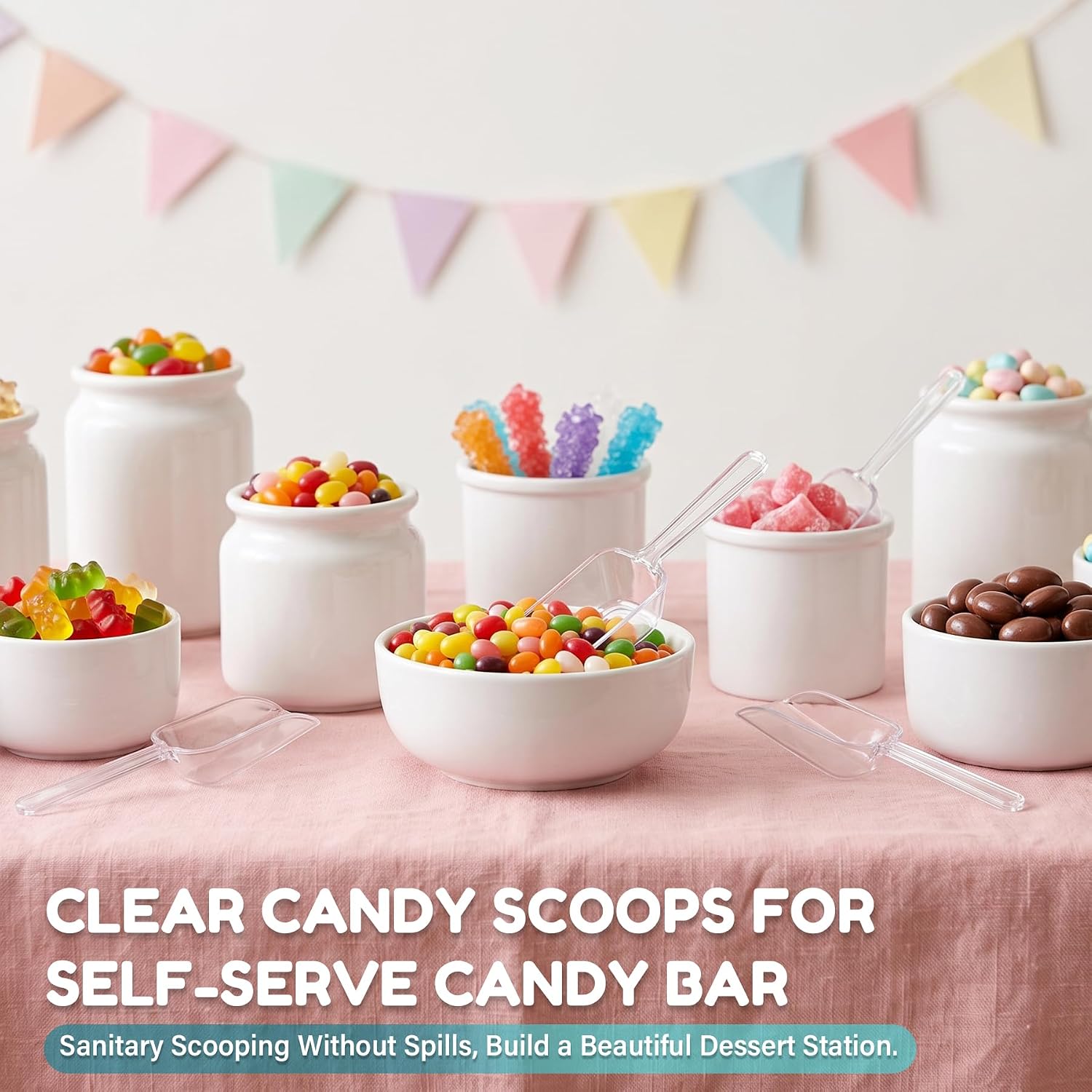 24 Pcs 4.3" Mini Acrylic Plastic Kitchen Scoops-Multi Purpose Ice Scoops for Candy Popcorn Food Ice Cream Dessert Canisters Jars Buffet Kitchen Bar Wedding Party