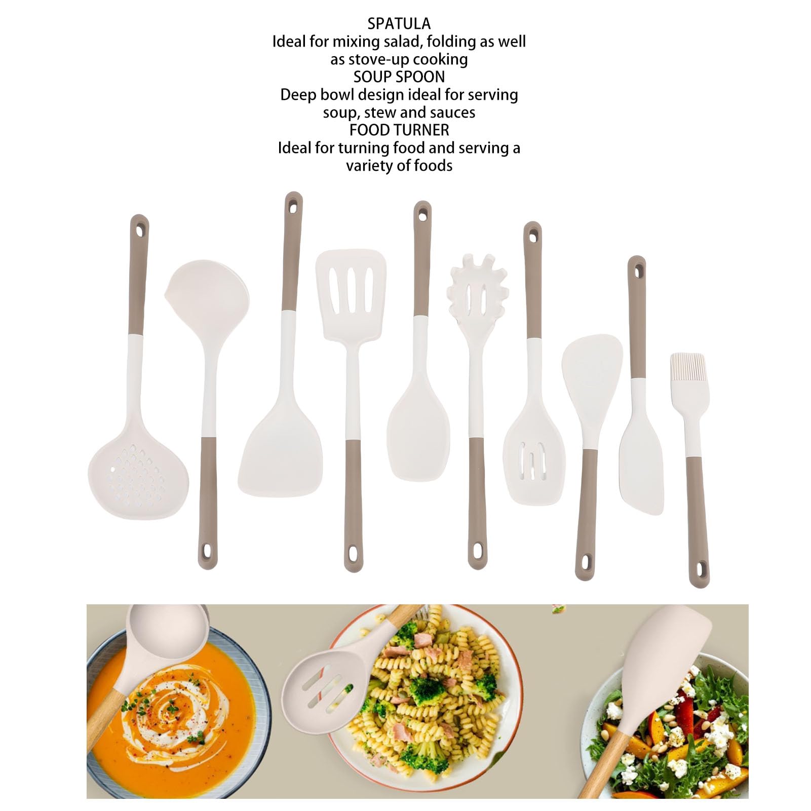 Set di Utensili da in Silicone, Utensili da Antiaderenti per Uso Alimentare con Design Antigraffio per Pentole Antiaderenti e Esigenze di Cottura