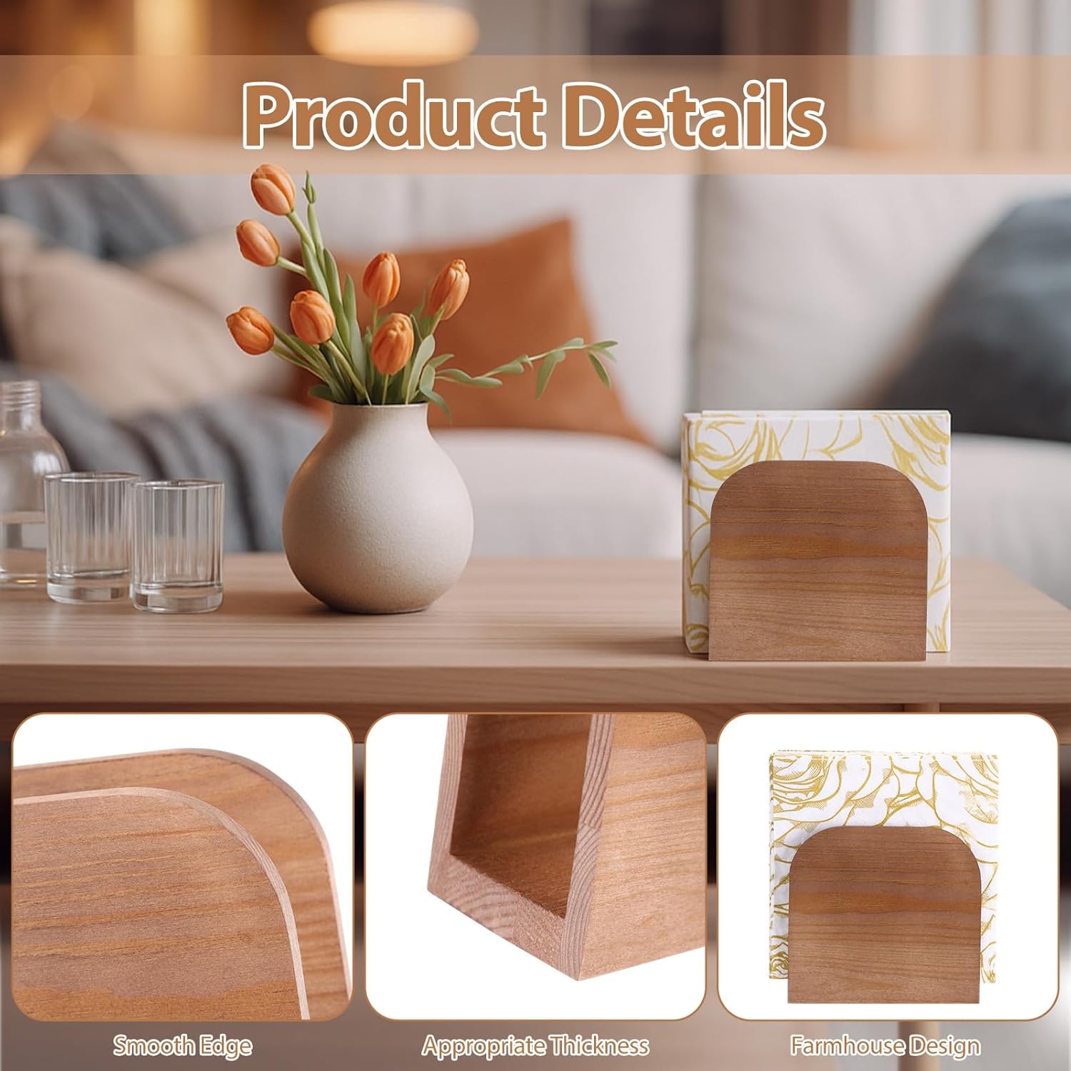Colingmill 4 Pcs Wood Napkin Holder for Table Upright Paper Napkin Storage Rustic Tissue Dispenser Dispensers for Kitchen Dining Room Table Decor