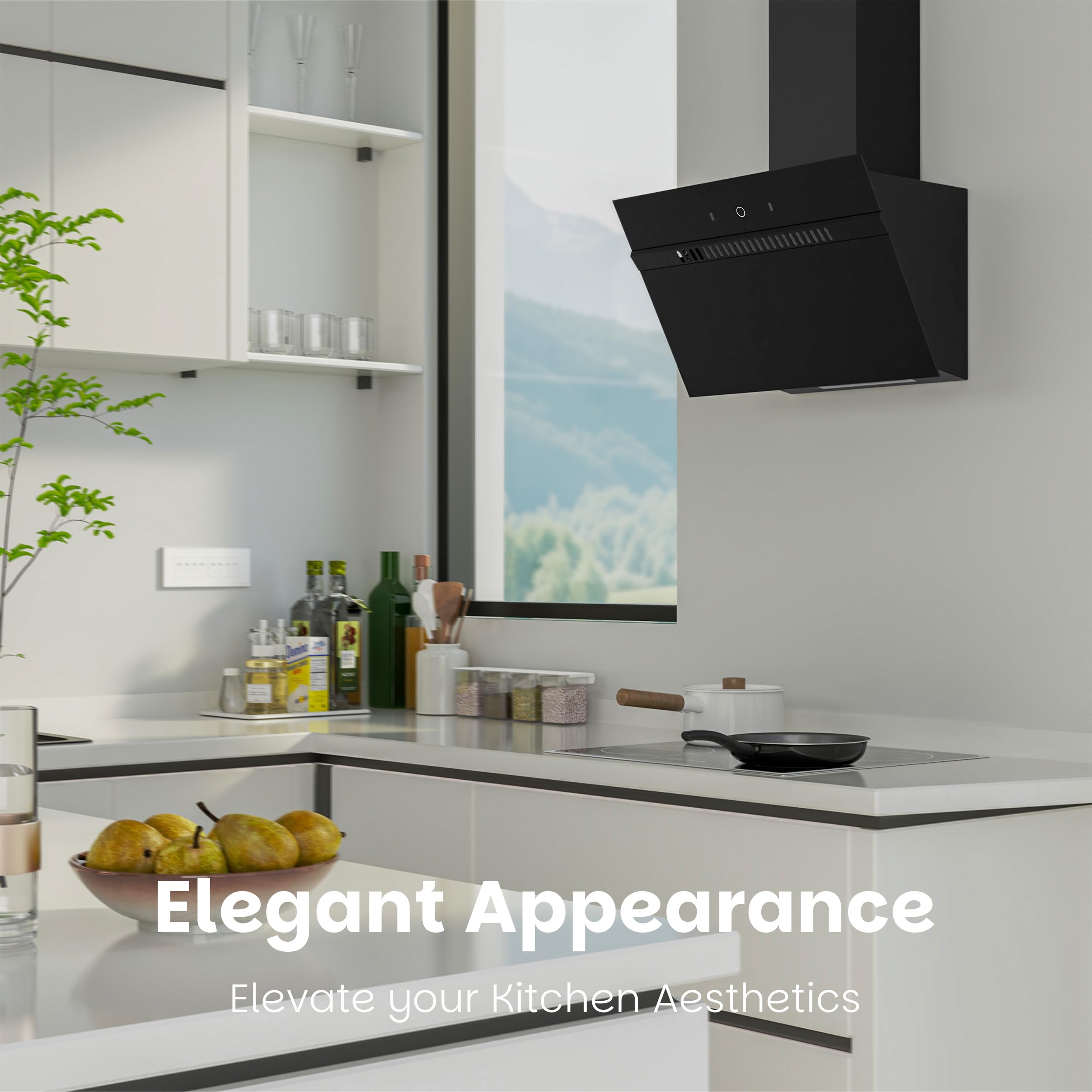 FIREGAS Classe A+++ Cappa Aspirante Inclinata 60cm, 684 m³/h, 9 Velocità, Controllo Touch e a Gesti, Ricircolo ed Estrazione, Cappa Cucina con Filtro a Carbone, Nero