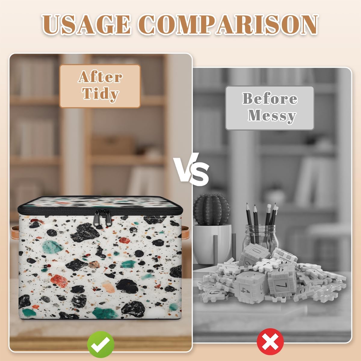 Storage Bin Set of 2 Marble Texture Storage Basket with Zipper Lid & Handle Foldable Closet Shelf 2 Pack Cloth Organizer Basket Cube Bins Clothes Organizer for Bedroom, Nursery