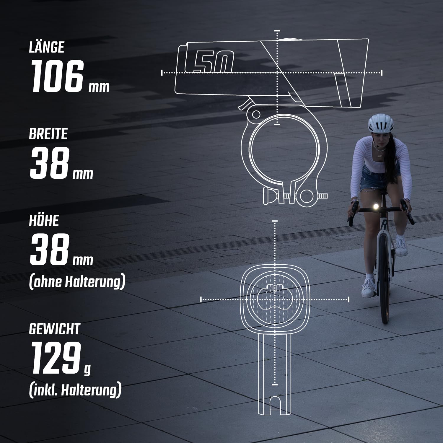 SIGMA Aura 50 | Éclairage LED pour vélo de 50 LUX | 2 modes d'éclairage et réglage automatique de la luminosité | batterie longue durée | USB-C