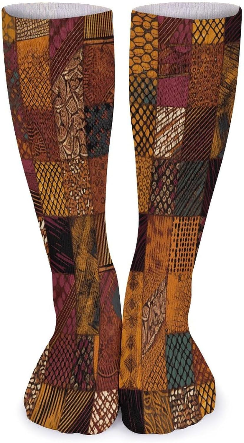 African Style Patchwork Knee High Socks Cozy Knee High Socks Soft Mid-Length Sock for All Seasons Daily Wear Adult
