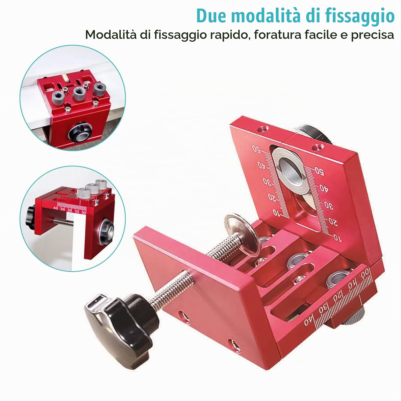 Kit di guida per trapano 6/8/10/15mm,CEIEVER Guida di Perforazione 4 in 1 Guida Localizzatore Jig con Clip di Posizionamento Alluminio 6061 Dima Per Fori a Tasca Per la lavorazione del legno e DIY (4)