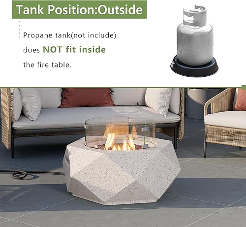 Miniatura 3 de COSIEST Mesa para fogata de propano para exteriores con base hexagonal de piedra sintética blanca terrazo de 24 pulgadas, quemador de acero