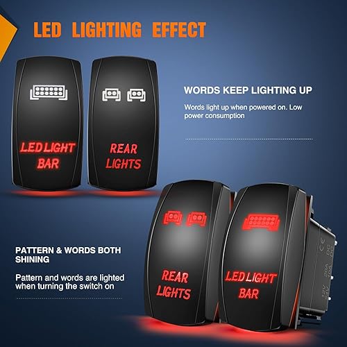 Vista 3 de Nilight Paquete de 2 Interruptores Basculantes para Luces Traseras Barra de Luz LED de 5 Pines Láser Encendido/Apagado Interruptores SPST 20A/12V