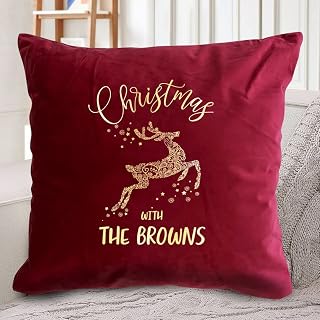 Pomchick Personalised Family Christmas Luxury Velvet Cushion 45x45 CM GOLD FOIL 6 Colours Xmas Home Decor Gift For Her Him Throw Pillow Cover Case
