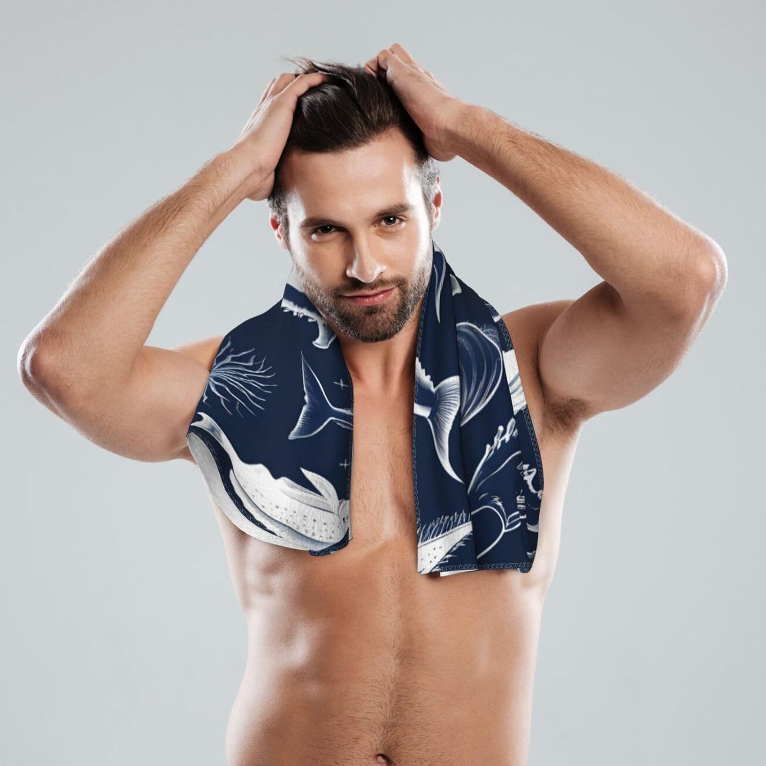 Ocean Fishes Print Hand Towels for Kitchen, Decorative Bathroom Towels Decor Farmhouse Cute for Men Women Gifts