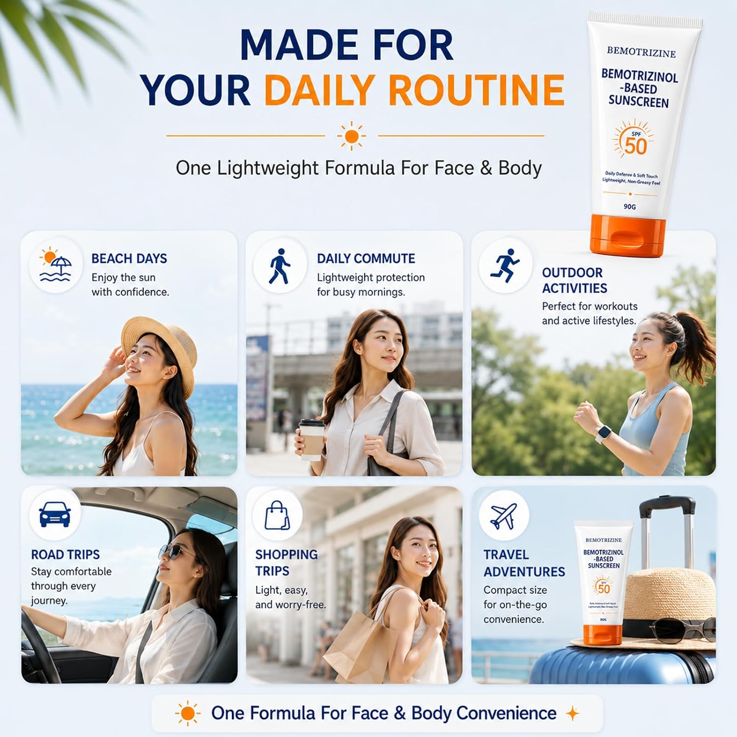 Bemotrizinol-Based Sunscreen, Face & Body Sun Care Lotion, Lightweight Invisible Finish, Water & Sweat Resistant, Fast-Absorbing Daily Skin Care Formula, 90g