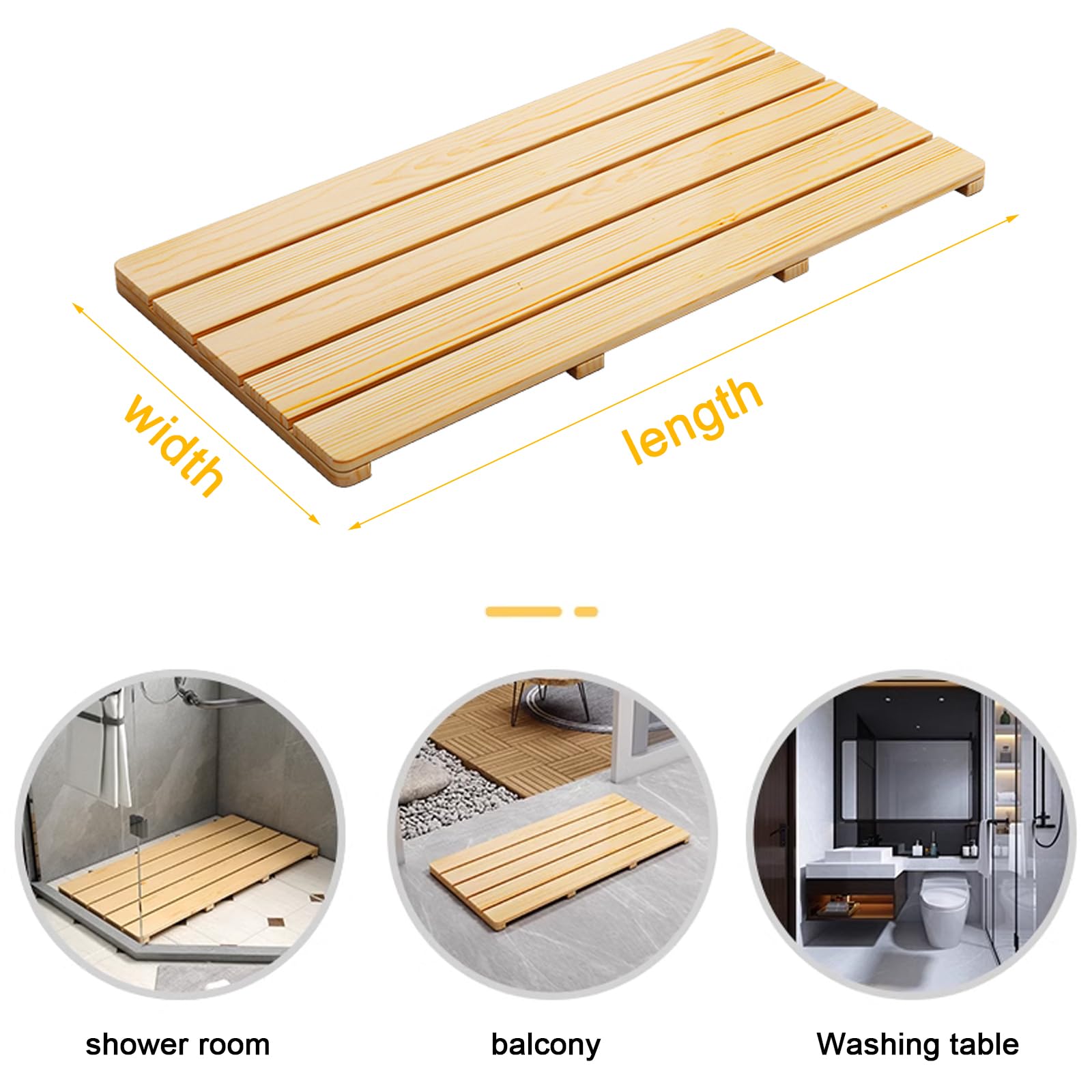 Alfombrilla de Baño de Bambú Antideslizante Multiusos Alfombrilla de Baño de Madera Rettangolare Tarima de Ducha Impermeabile Alfombrillas de Bañera Alfombrilla de Spa de Secado (70x30cm/28x12