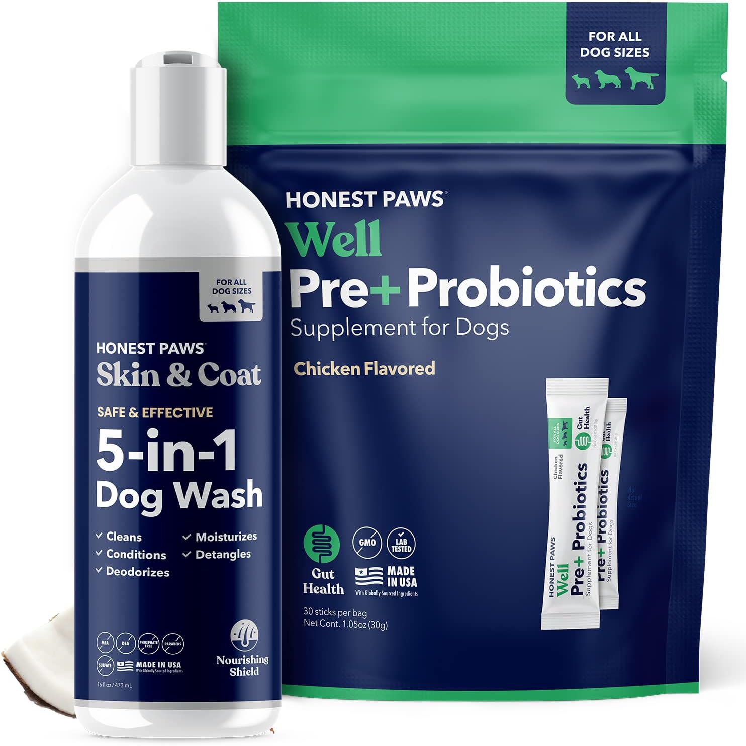 Honest Paws Dog Wash and Dog Probiotic with Prebiotic for