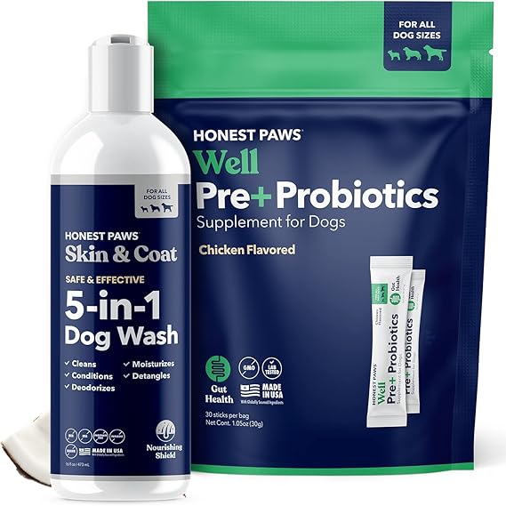 Honest Paws Dog Wash and Dog Probiotic with Prebiotic for