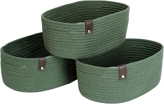 Nursery Storage Bins Woven Storage Basket-Small Baskets for Organizing Cotton Rope Storage Baskets for Shelves Dog Toy Basket Bin-Green
