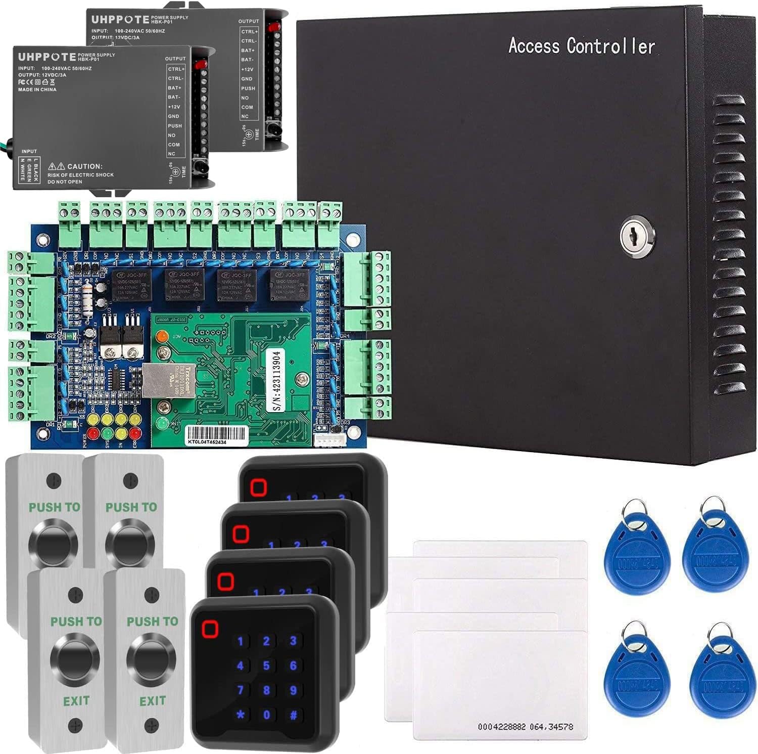 UHPPOTE Network RFID Access Control Panel Kit W/ AC220V Power Supply Keypad Reader for 4 Door