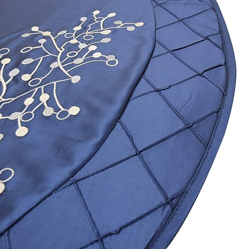 Miniatura 3 de Centro bordado de bayas de seda sintética azul, borde pintuck hecho a mano, falda de árbol de Navidad, decoraciones de fiesta de Navidad, 36 pulgadas