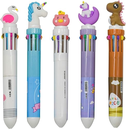 Miniatura 1 de Maydahui 5 bolígrafos 10 en 1 para lanzadera con diseño de animales en forma de animal de dibujos animados, unicornio, dinosaurio, cerdo, flamenco,