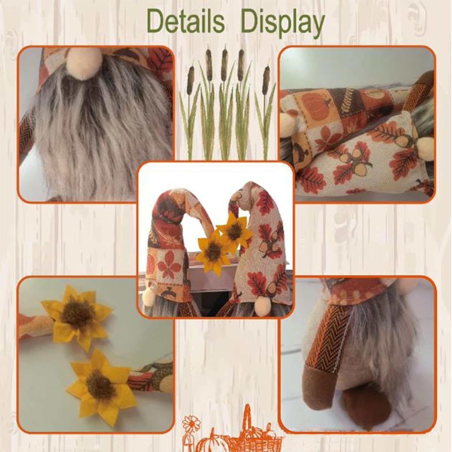 2PCS 14.5inch Thanksgiving Gnome Plush Decorations Handmade Fall Scandinavian Tomte Figurine with Linen Pumpkin Maple Leaf Printed Hat Cute Elf Tiered Tray Decor Autumn Gifts (Brown 1)