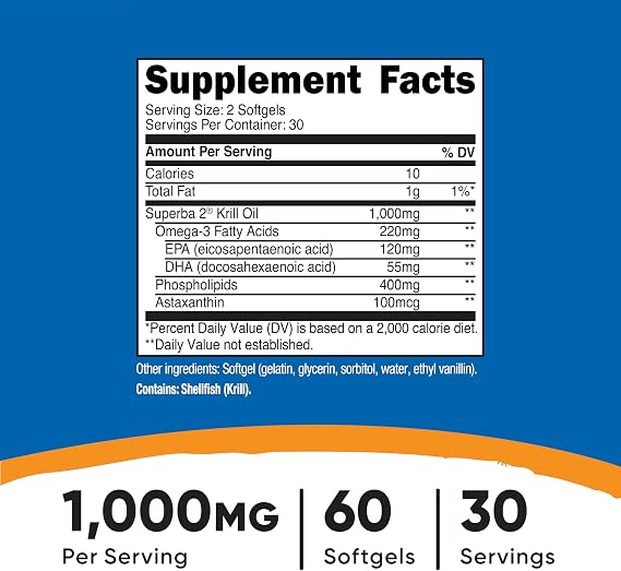 Nutricost Krill Oil 1000mg, 60 Softgels | Krill Oil Supplement