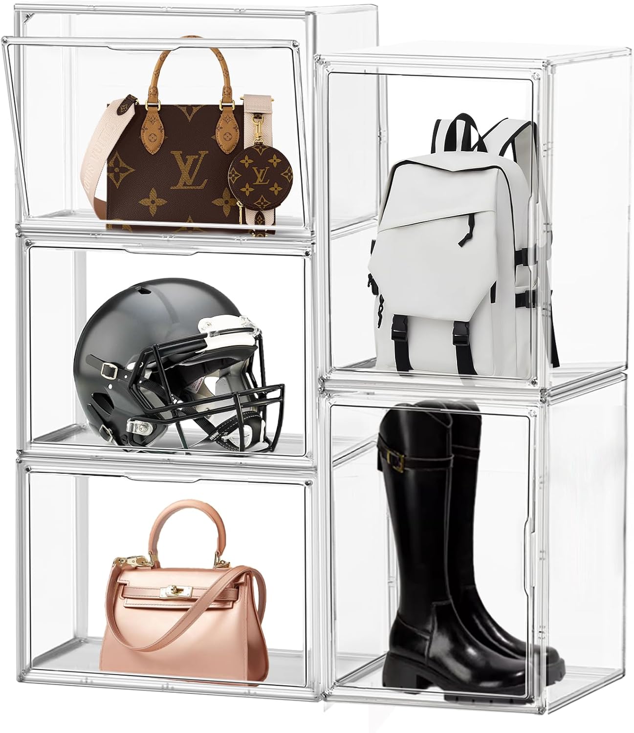 4 Pack Clear Shoe Storage Boxes Stackable Shoes Organizer Acylic Boots Sneaker Display Case with Magnetic Lid,Size14