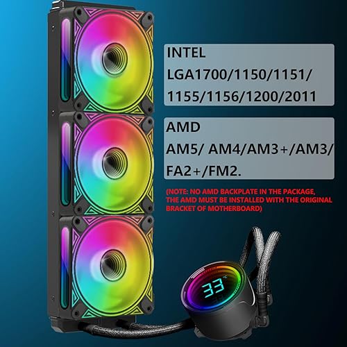 Miniatura 9 de T-240MM Negro ARGB CPU líquida refrigeración por agua con 9.449 in ARGB PWM ventilador, pantalla de temperatura, refrigeración por agua de