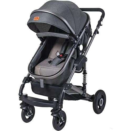 Baby Stroller for Toddler, Foldable Aluminum Alloy Pushchair with Adjustable Backrest, 2 in 1 High Landscape Convertible Reversible Bassinet Pram for Infant & Toddler,3D Suspension