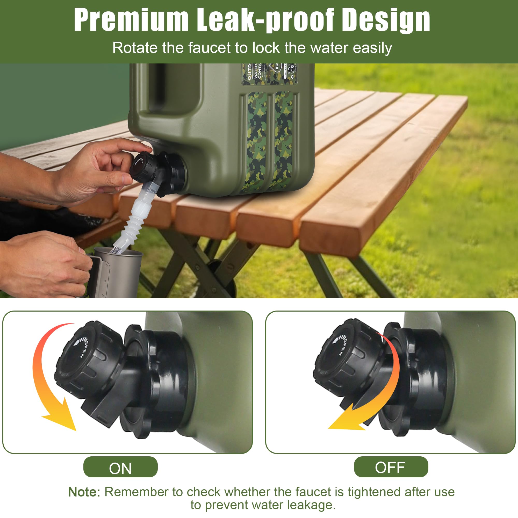 ASIEIT Bidón de Agua con Grifo de 11L, Bidón de Agua para Camping, Tanque de Agua Portátil Multiusos sin BPA, Tanque de Agua para Camping con Asas, Bidón Antifugas, para Emergencias y Exteriores