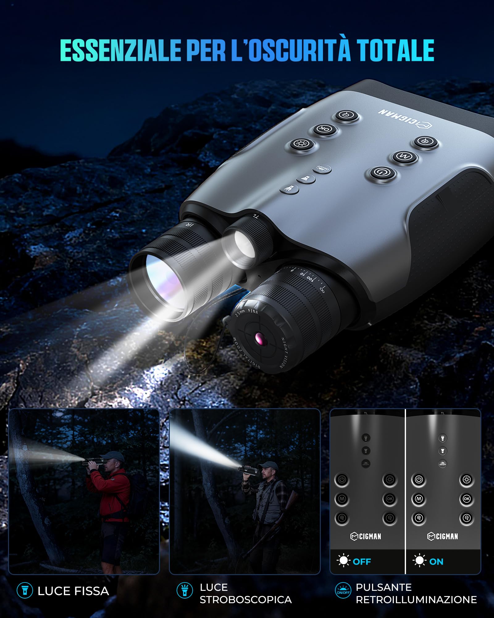 Binocolo per Visione Notturna CIGMAN Vero 4K, Occhiali a Infrarossi con Imaging a Colori in Scarsa Luce, Lenti a 7 Rivestimenti, Autonomia 18 Ore per Wildlife, Sicurezza, Avventura Outdoor
