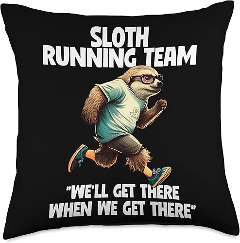 Sloth Funny Designs Sloth Team Fitness - Almohada divertida con eslogan de correr 18 x 18 pulgadas multicolor