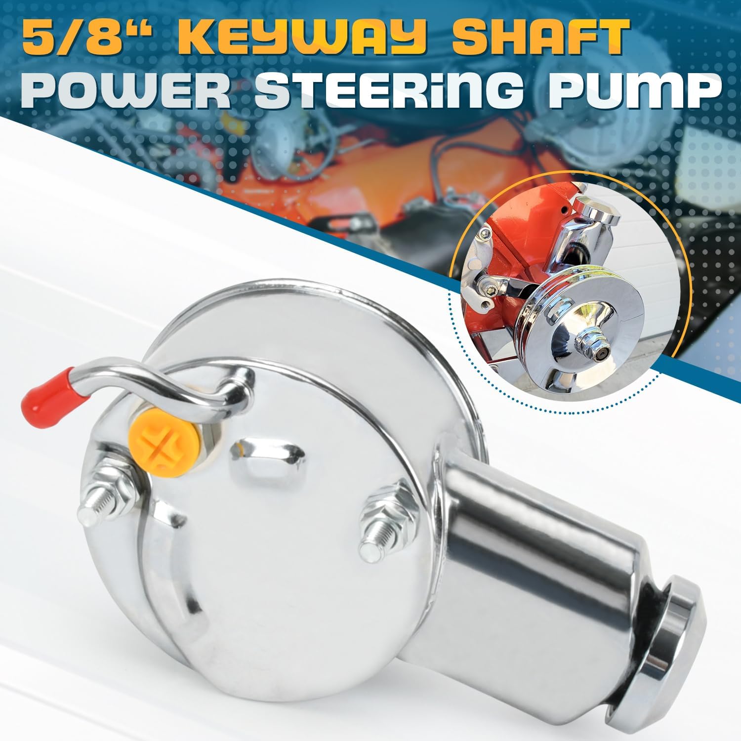 PTNHZ 5/8" Keyway Shaft Power Steering Pump Relacement With Small & Big Block Chevy 283 305 307 327 350 400 454 Engines