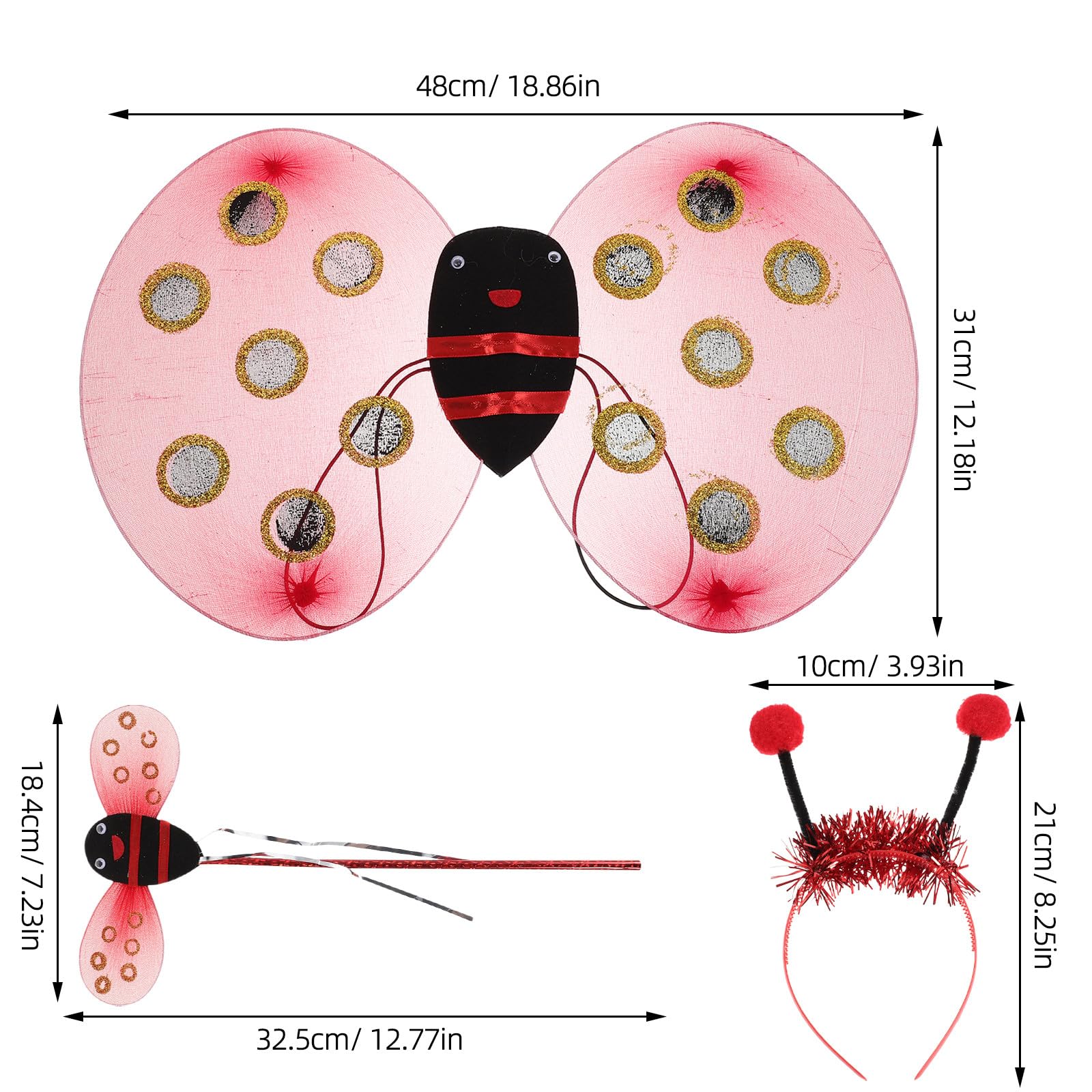 NIYANGLE Ladybug Wings and Headband Set for Kids and Women - Image 2